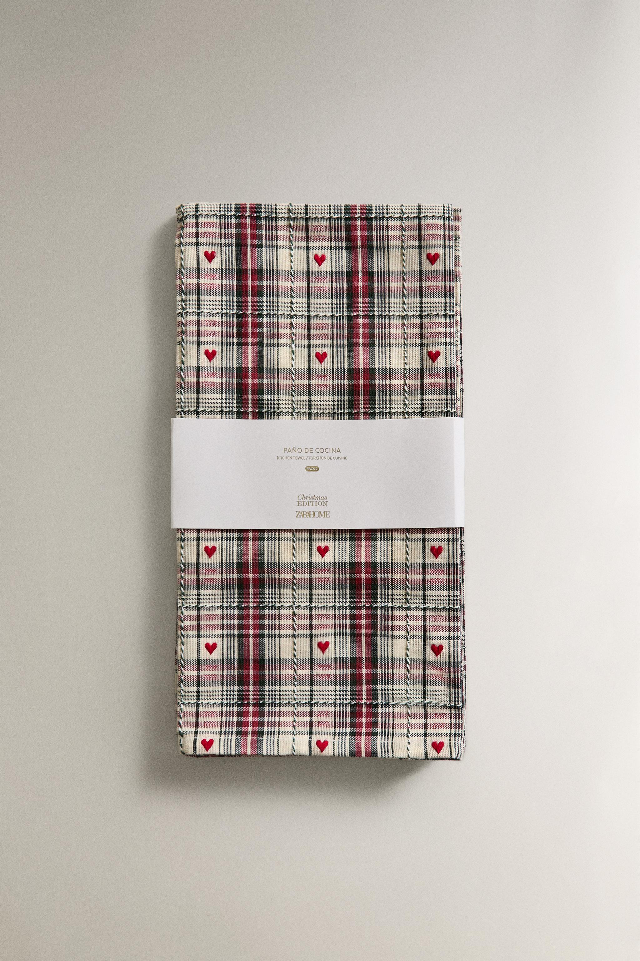 SET OF COTTON CHRISTMAS HEARTS KITCHEN TOWEL (SET OF 2)